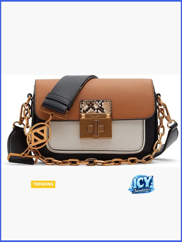 Synthetic Crossbody Bag With Adjustable Chain Strap And Magnetic Closure